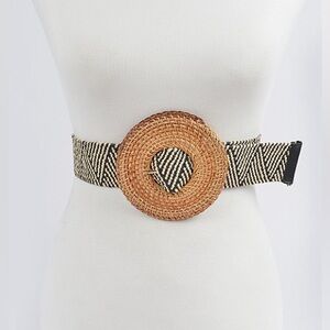 5A. Oversized Weaved Bamboo Buckle Elastic Belt